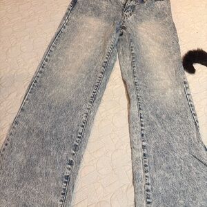 Edikted Light Blue Acid Wash Flare Jeans